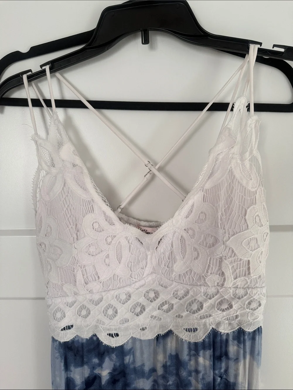 White Lace & Blue Tie-Dye Maxi Dress